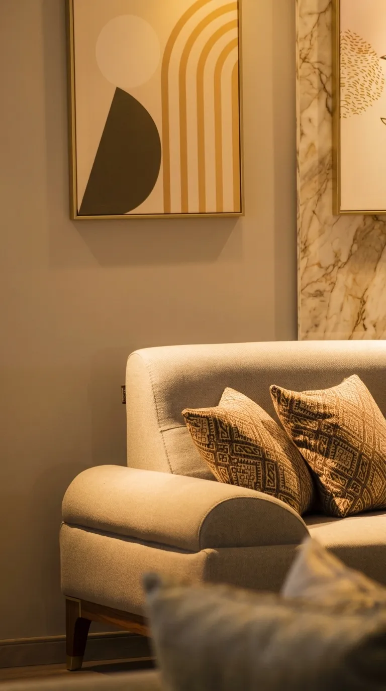 Sofá a medida tapizado en tela neutral, pieza de confort y diseño
